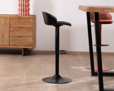 Tabouret de bar réglable design “Oja” assise en tissu texturé noir