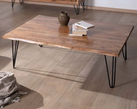 Table basse épurée plateau acacia bords naturels "Wendy"