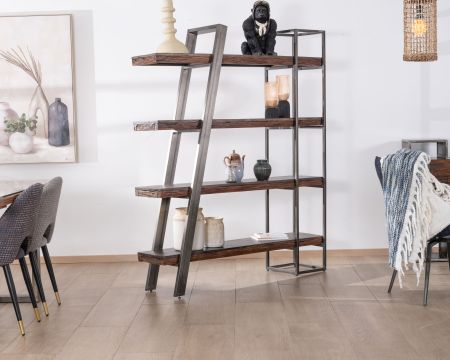 Bibliothèque design épuré en acacia et métal "Crescendo" 4 niveaux
