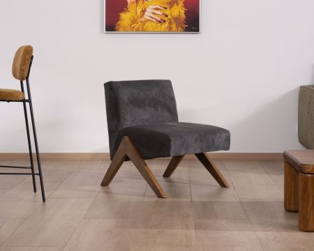 Fauteuil déco anthracite style rétro "Tolga" pieds boomerang