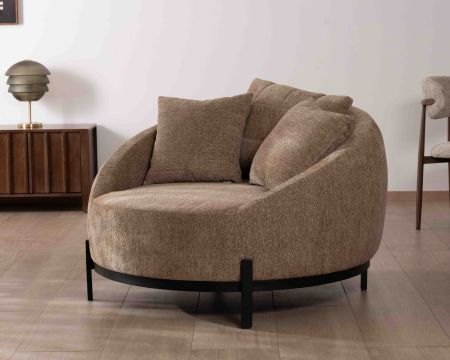 Chauffeuse XL en tissu bouclette taupe "Sweet Culture" 120 cm ultra confort