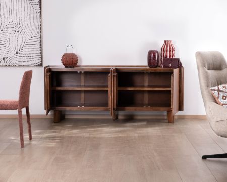 Buffet enfilade 4 portes 200 cm en manguier massif foncé "Malaké" style Japandi