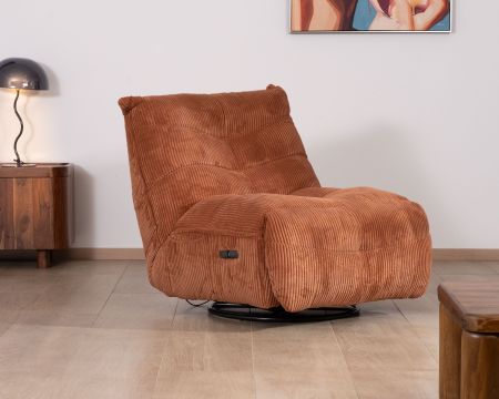 Fauteuil enveloppant en velours côtelé terracotta "Cascada" rotatif avec repose-pieds relevable