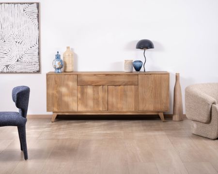 Enfilade 4 portes 200 cm en manguier teinte noyer clair "Elyka" style scandinave