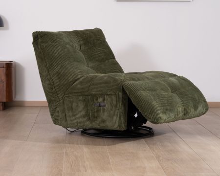 Fauteuil relax esprit cosy en velours côtelé vert "Cascada" avec inclinaison électrique