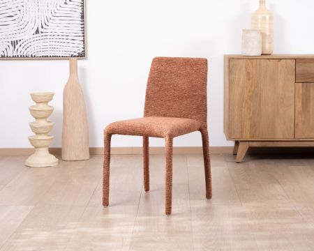 Lot de 4 chaises de repas empilables “Otto” design épuré avec habillage intégral en tissu terracotta