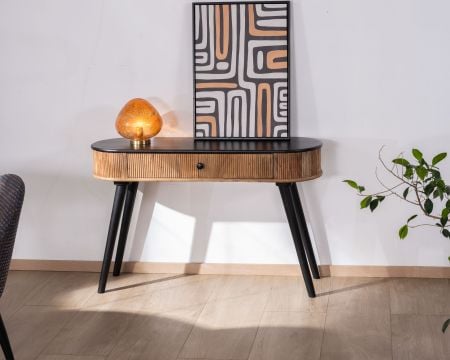 Console design rétro bicolore acacia et noir "Boogie"
