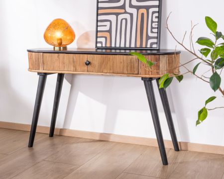 Console design rétro bicolore acacia et noir "Boogie"