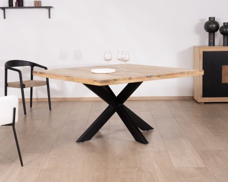 Table de repas industrielle carrée 150x150cm métal et bois "Caractère"