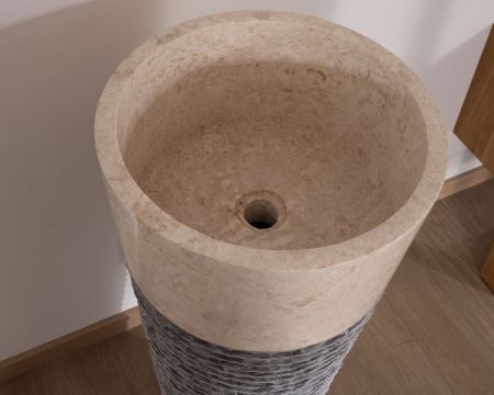 Vasque piédestal en marbre gris et noir double texture "Stone"