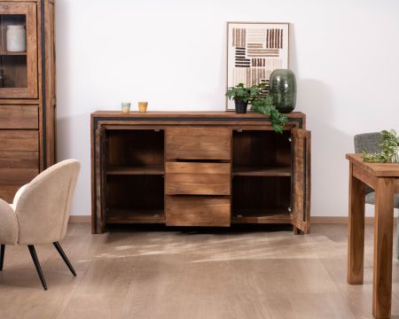 Buffet graphique 2 portes en bois recyclé de teck "Kayoa" style contemporain