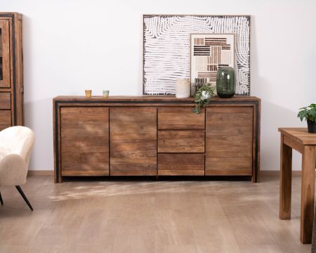 Enfilade 3 portes "Kayoa" en teck massif esprit campagne chic et naturel