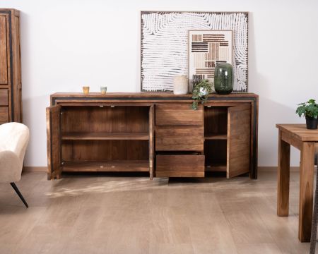 Enfilade 3 portes "Kayoa" en teck massif esprit campagne chic et naturel