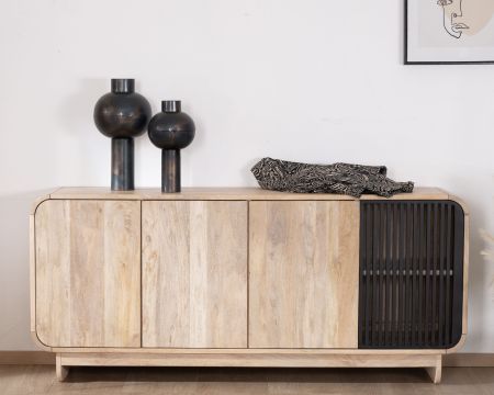 Bahut 180 cm en manguier design épuré japandi "Jappy" 4 portes