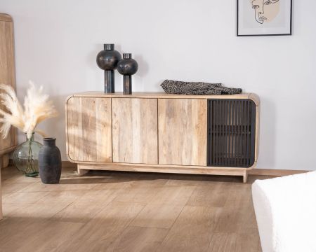 Bahut 180 cm en manguier design épuré japandi "Jappy" 4 portes