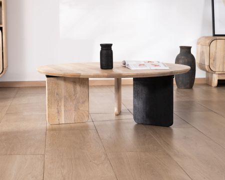 Table de salon ronde style épuré "Jappy" 1 pied noir