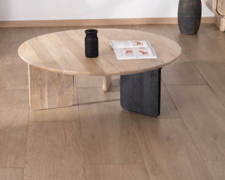 Table de salon ronde style épuré "Jappy" 1 pied noir