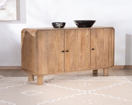 Buffet 140 cm style pop en manguier "Plume" 3 portes