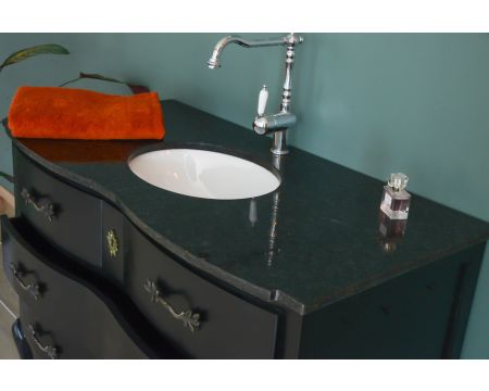 Meuble salle de bain en manguier noir et pierre tiroirs rétro style commode 