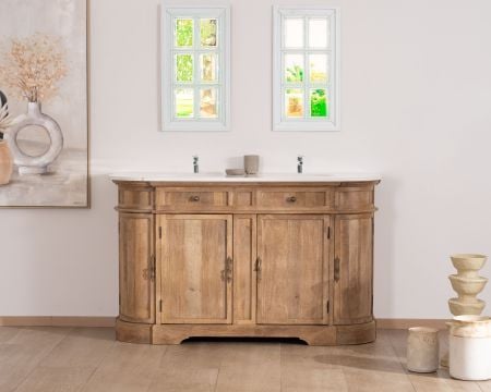 Meuble de salle de bain deux vasques bois et quartz 150cm "Églantine"