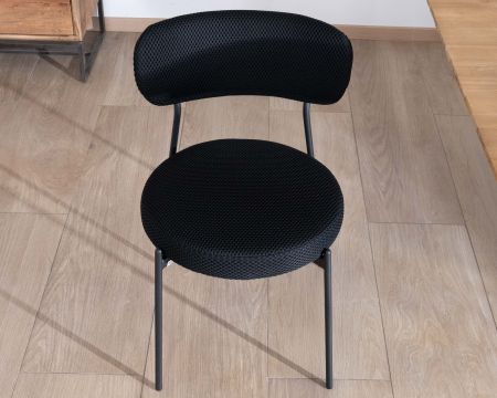 Lot de 2 chaises de repas style rétro en tissu noir et pieds métal "Lato"