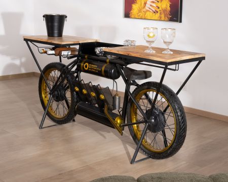 Console moto vintage ultra originale bois et métal noir "Crazy"