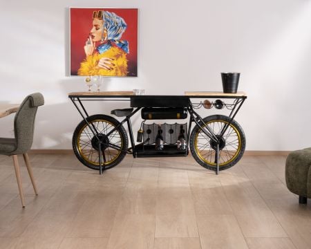 Console moto vintage ultra originale bois et métal noir "Crazy"
