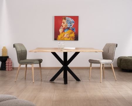 Table carrée pied métal et plateau bois "3D" 