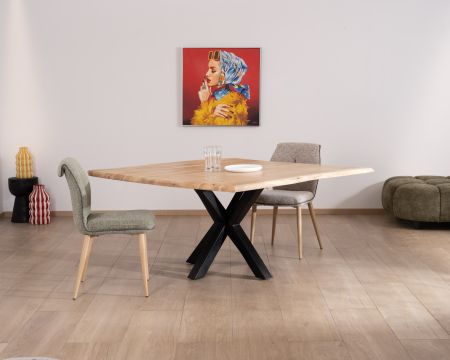 Table carrée 140x140 acacia et métal pieds mikado "3D"
