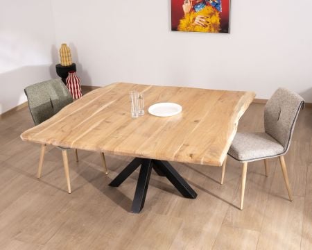 Table carrée pied métal et plateau bois "3D" 