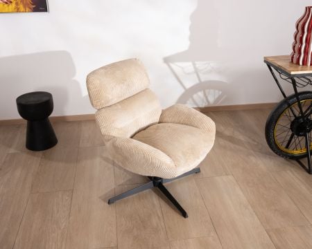 Fauteuil confort et pivotant en velours camel beige "Bisset"