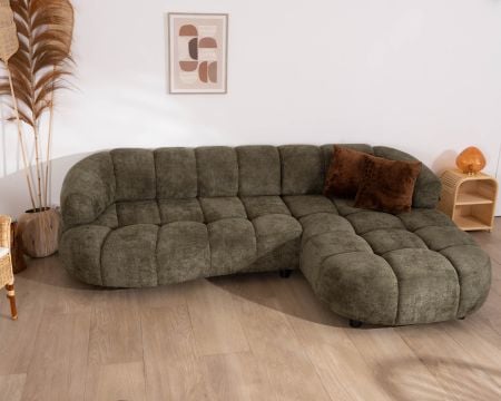 Canapé avec réglage électrique et méridienne "Syltan" tissu ultra doux vert foncé