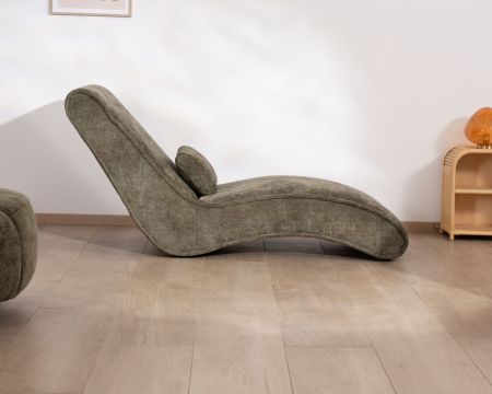 Chaise longue d'intérieur design en tissu chenillé vert foncé "Syltan"