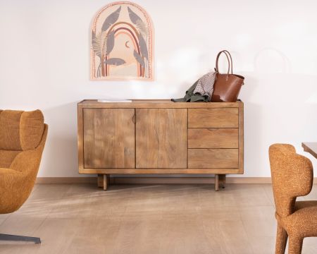 Buffet rétro en manguier massif avec tiroirs finition naturelle "Odely" 150 cm