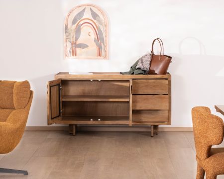 Buffet rétro en manguier massif avec tiroirs finition naturelle "Odely" 150 cm