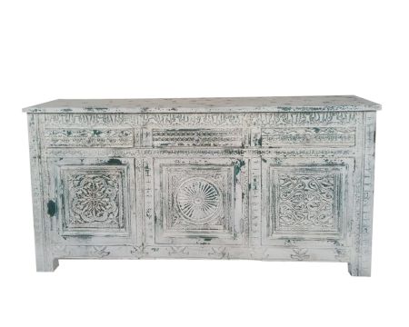 Buffet indien 3 portes 3 tiroirs en bois blanchi "Vieille Porte"