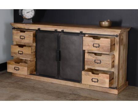 Enfilade style factory en bois massif et métal "Haden"
