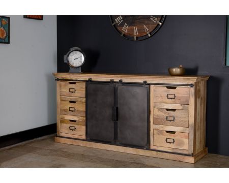 Enfilade style factory en bois massif et métal "Haden"