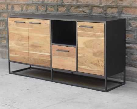 Buffet bas industriel métal et bois 170cm "Garry"