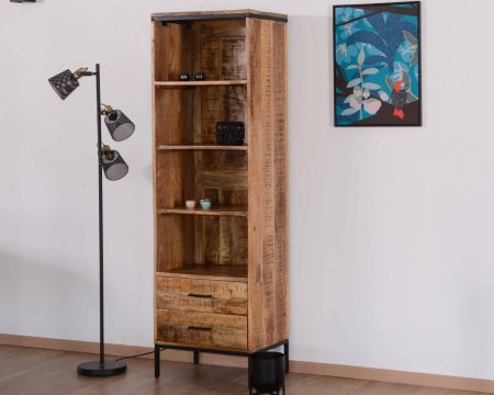 Etagère bibliothèque style factory en manguier et métal brut "Mango"