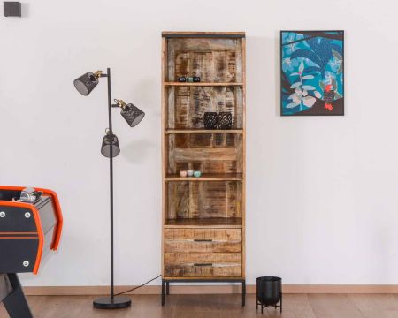 Etagère bibliothèque style factory en manguier et métal brut "Mango"
