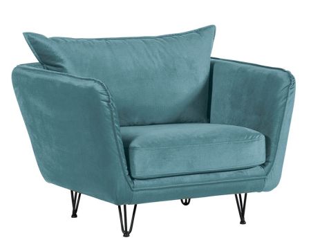 Grand fauteuil cosy en tissu bleu et pieds en métal noir "Hasting"