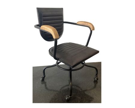 Fauteuil de bureau vintage en cuir vieilli noir "Rétro"
