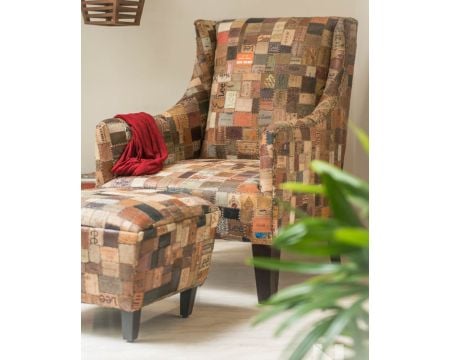 Fauteuil bergère 100% unique tissu recyclé et bois "Pop Vintage"