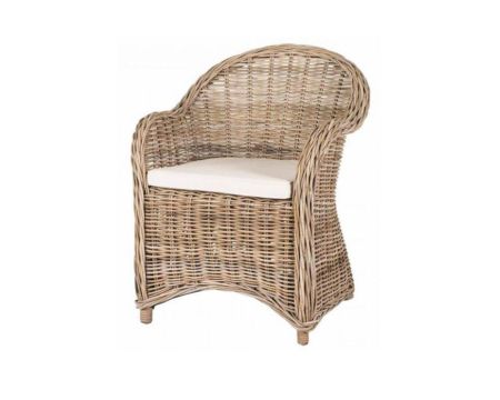 Fauteuil de jardin en rotin kubu grisé, assise en tissu "Cuba"