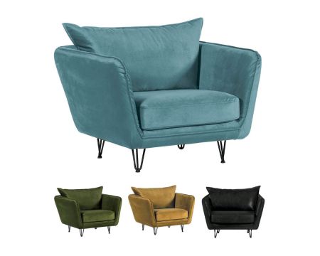 Fauteuil style club vintage en tissu gris foncé toucher velours "Hasting"