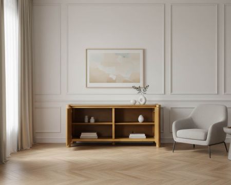 Enfilade 4 portes esprit japandi "Laumie" teinte chêne doré