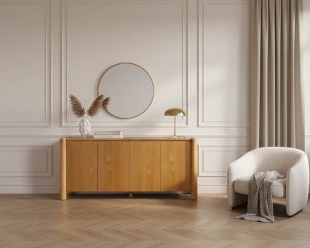 Enfilade 4 portes esprit japandi "Laumie" teinte chêne doré