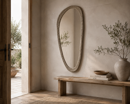 Miroir forme organique avec cadre en cordelette "Solira" hauteur 130 cm