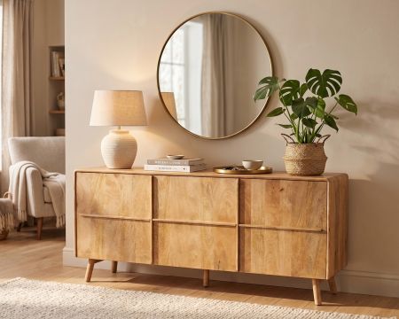 Buffet en manguier 160 cm "Becky" 2 portes 2 tiroirs avec pieds compas